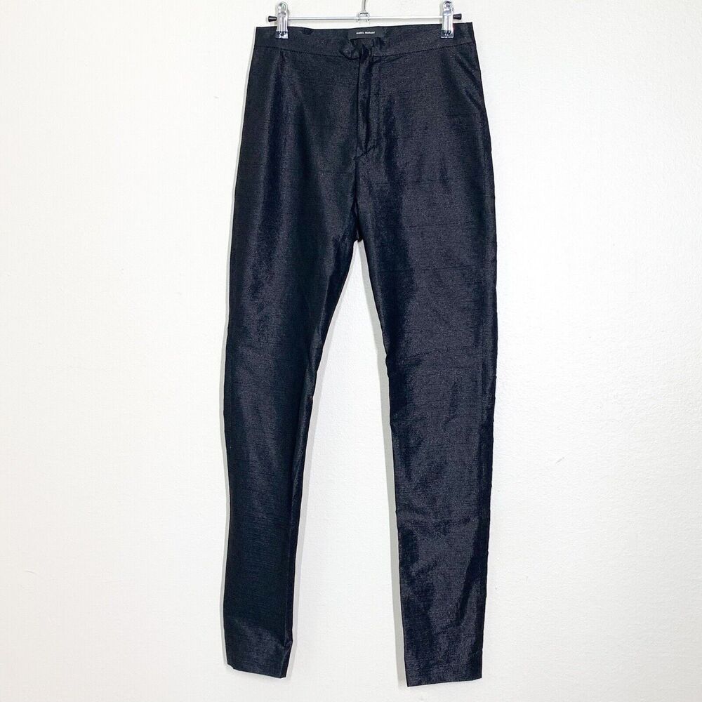 Isabel Marant Crinkle Trouser Slim Pants 38 US 6 Black Polyamide Stretch Shiny